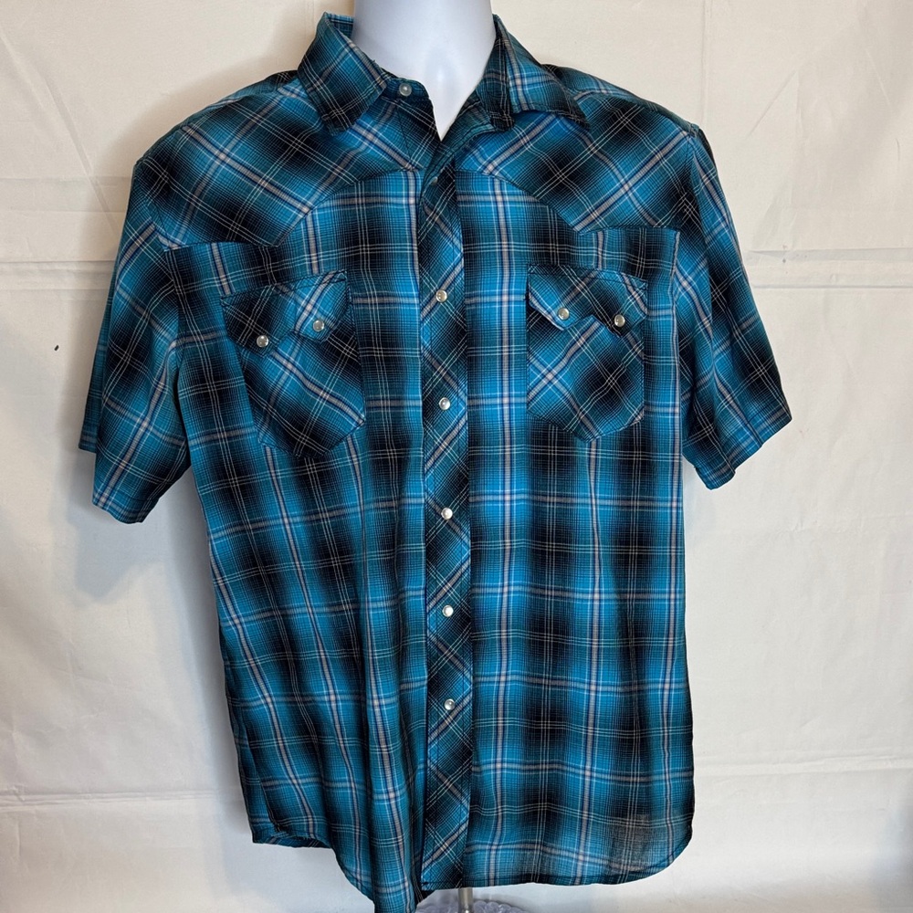 Wrangler Blue  and Black Western Plaid Men's Size L Shirt